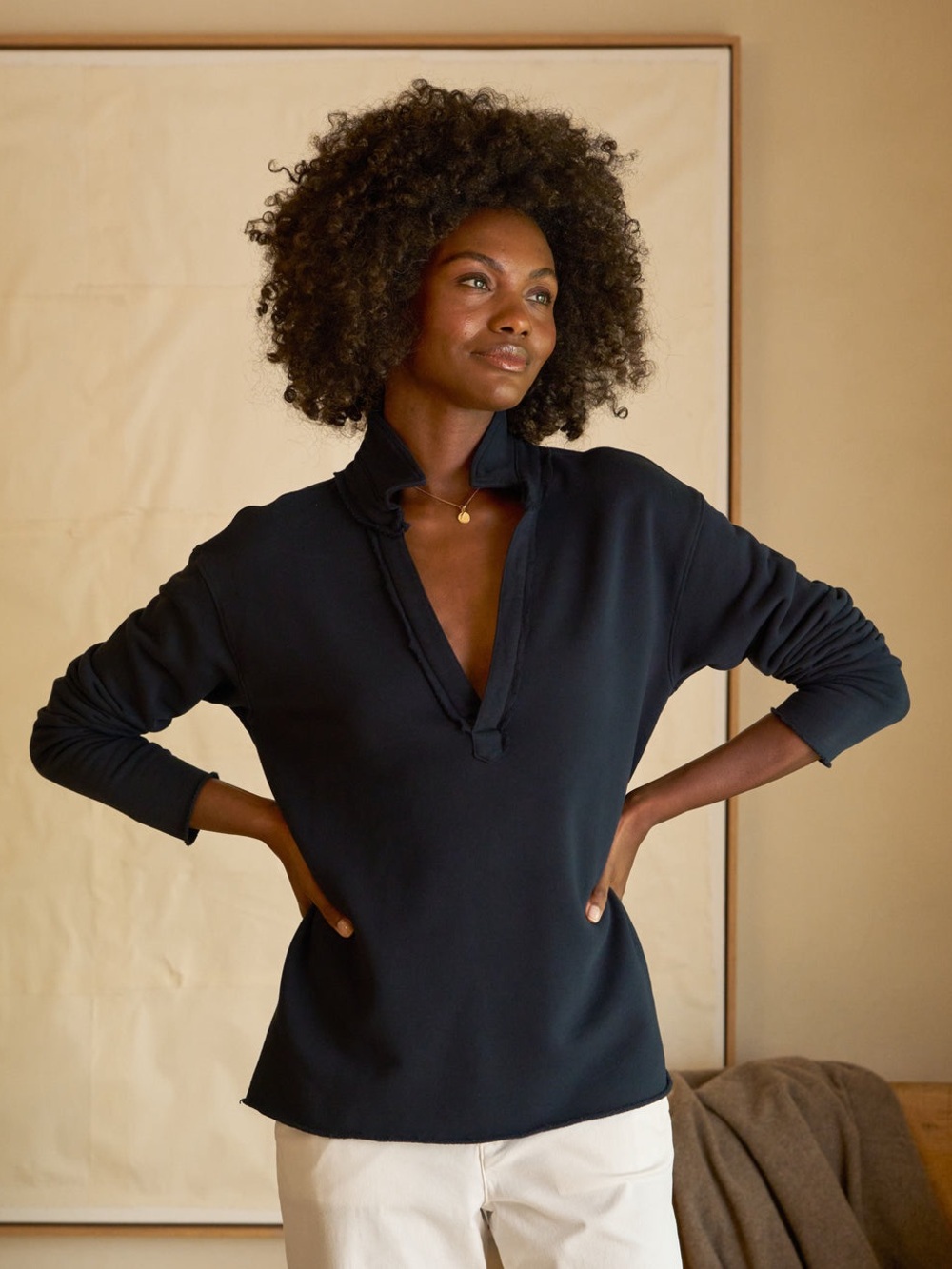 Frank & Eileen Patrick Popover Henley Sweatshirt Small British Royal Navy Blue